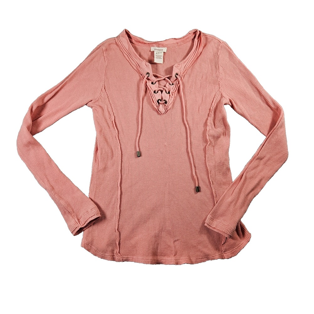 Sundance Pink Waffleknit Y2k Style Thermal Reverse Seam Long Sleeve Top Sz S